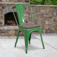 Flash Furniture CH-31230-GN-WD-GG Green Metal Stackable Chair with Wood Seat 